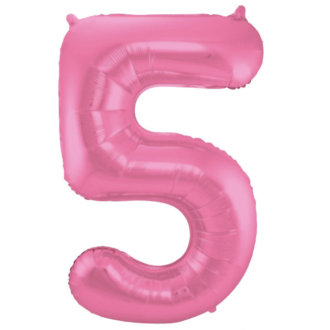 Folie Ballon Cijfer 5 Mat Roze XL 86cm leeg van Folat koop je bij Partywinkel