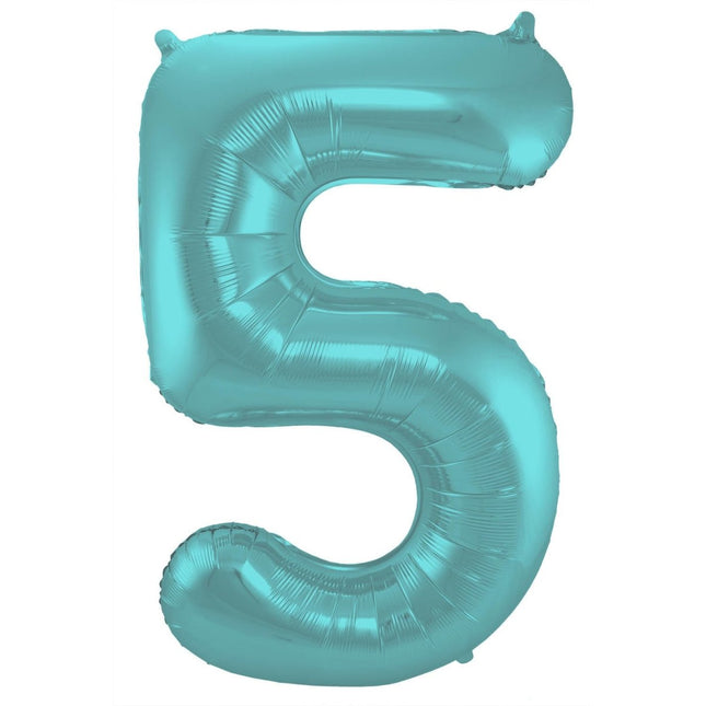 Folie Ballon Cijfer 5 Pastel Mintgroen XL 86cm leeg van Folat koop je bij Partywinkel