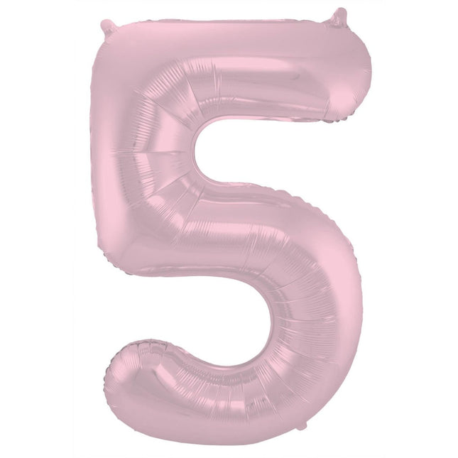 Folie Ballon Cijfer 5 Pastel Roze XL 86cm leeg van Folat koop je bij Partywinkel