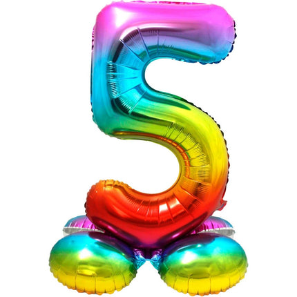 Folie Ballon Cijfer 5 Regenboog met standaard 72cm van Folat koop je bij Partywinkel