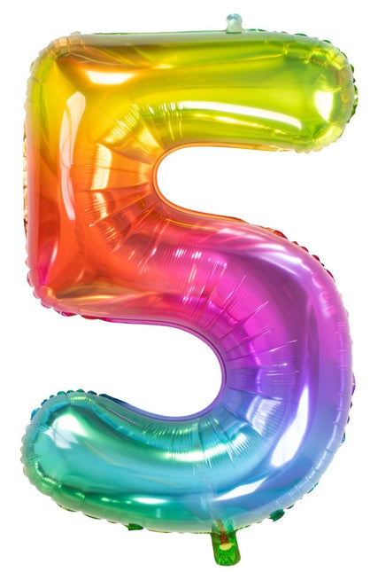 Folie Ballon Cijfer 5 Regenboog XL 81cm leeg van Folat koop je bij Partywinkel