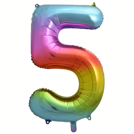Folie Ballon Cijfer 5 Regenboog XL 86cm leeg van WeFiesta koop je bij Partywinkel