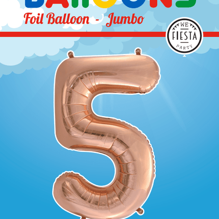 Folie Ballon Cijfer 5 Rose Goud XL 86cm leeg van WeFiesta koop je bij Partywinkel