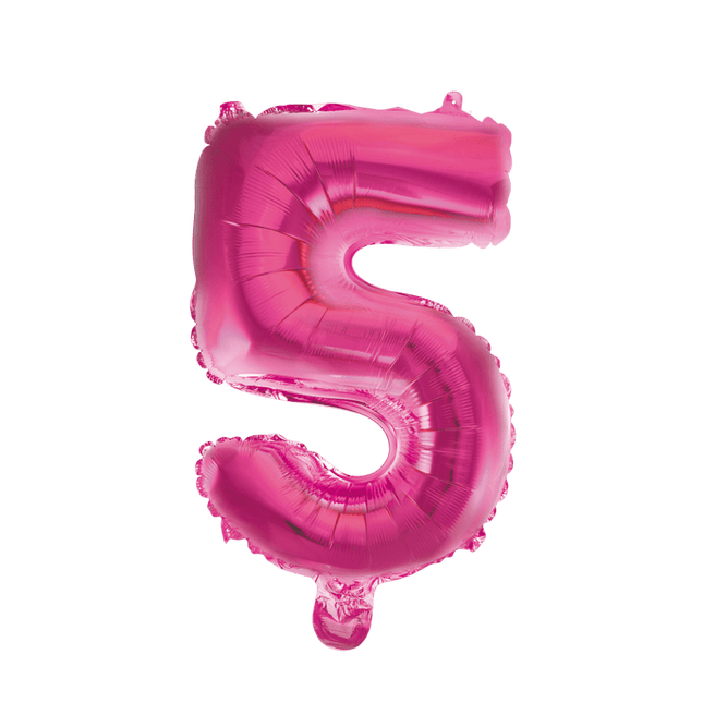 Folie Ballon Cijfer 5 Roze 41cm met Rietje van WeFiesta koop je bij Partywinkel