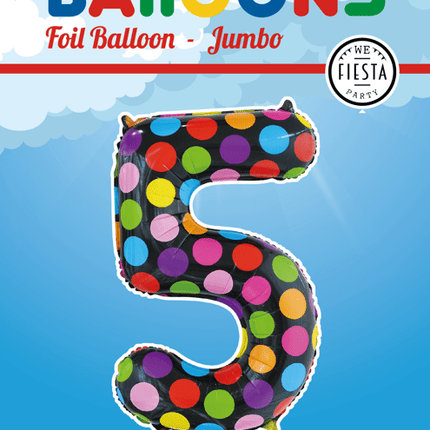 Folie Ballon Cijfer 5 Stippen XL 86cm leeg van WeFiesta koop je bij Partywinkel