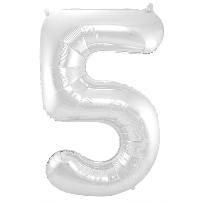 Folie Ballon Cijfer 5 Zilver Metallic XL 86cm leeg van Folat koop je bij Partywinkel
