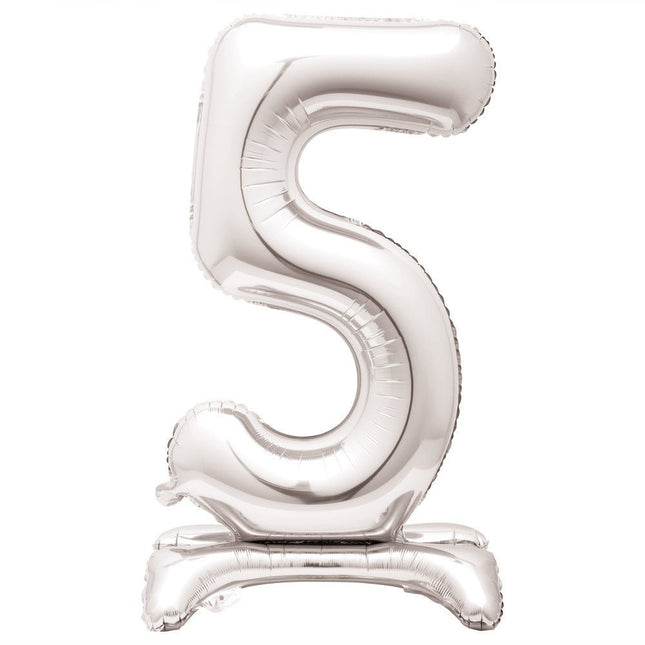 Folie Ballon Cijfer 5 Zilver Standaard 76cm van Unique koop je bij Partywinkel