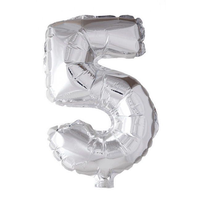 Folie Ballon Cijfer 5 Zilver XL 86cm leeg van WeFiesta koop je bij Partywinkel