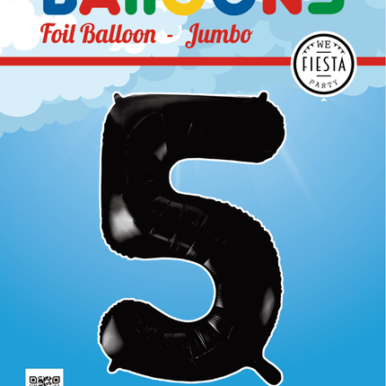 Folie Ballon Cijfer 5 Zwart XL 86cm leeg van WeFiesta koop je bij Partywinkel