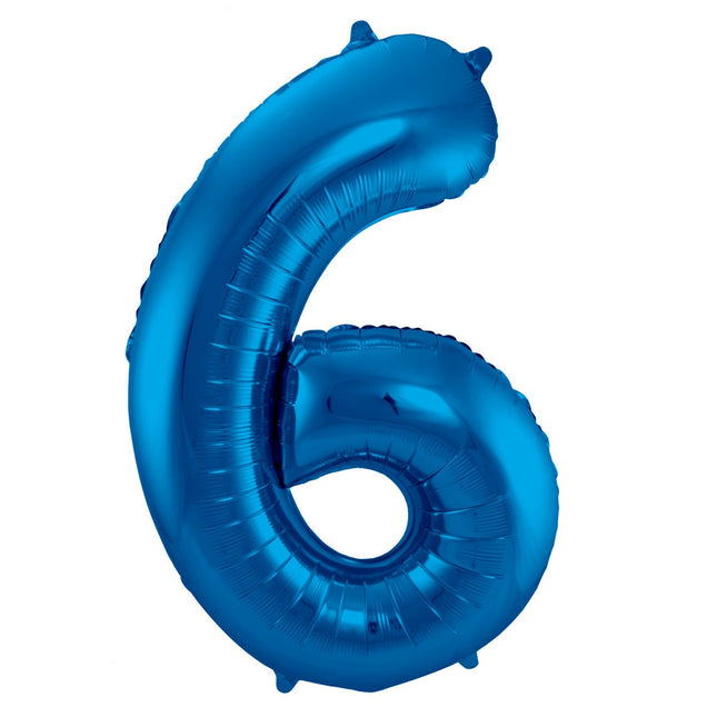 Folie Ballon Cijfer 6 Blauw Metallic XL 86cm leeg van Folat koop je bij Partywinkel