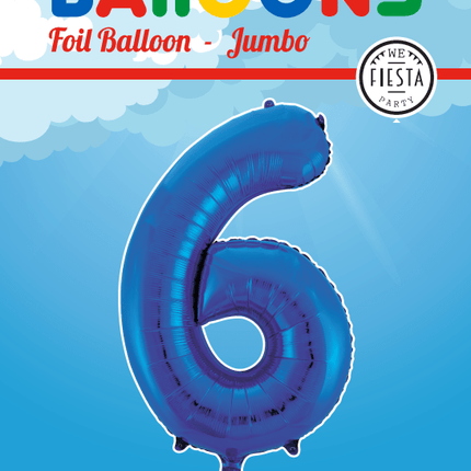 Folie Ballon Cijfer 6 Blauw XL 86cm leeg van WeFiesta koop je bij Partywinkel