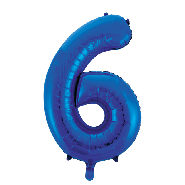 Folie Ballon Cijfer 6 Blauw XL 86cm leeg van WeFiesta koop je bij Partywinkel
