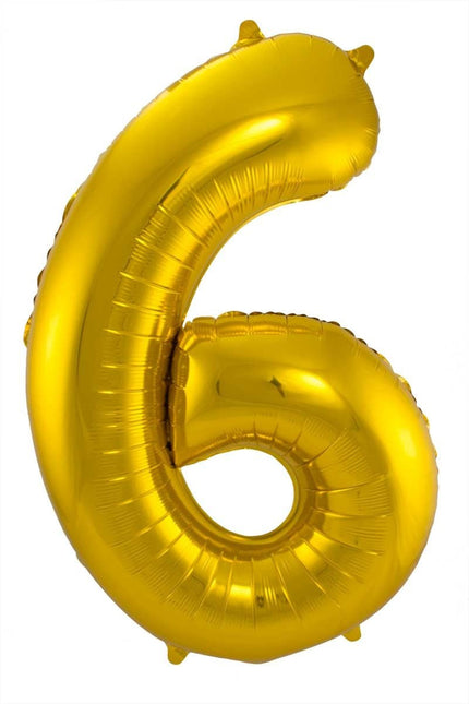 Folie Ballon Cijfer 6 Goud Metallic XL 86cm leeg van Folat koop je bij Partywinkel