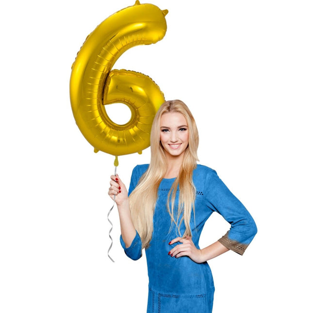 Folie Ballon Cijfer 6 Goud Metallic XL 86cm leeg van Folat koop je bij Partywinkel