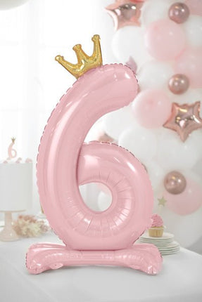 Folie Ballon Cijfer 6 Lichtroze Standaard Leeg 84cm van Partydeco koop je bij Partywinkel