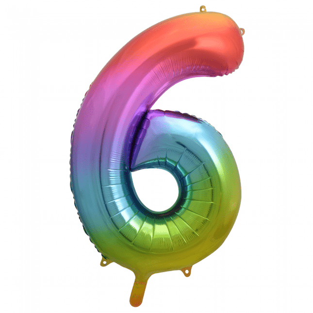 Folie Ballon Cijfer 6 Regenboog XL 86cm leeg van WeFiesta koop je bij Partywinkel