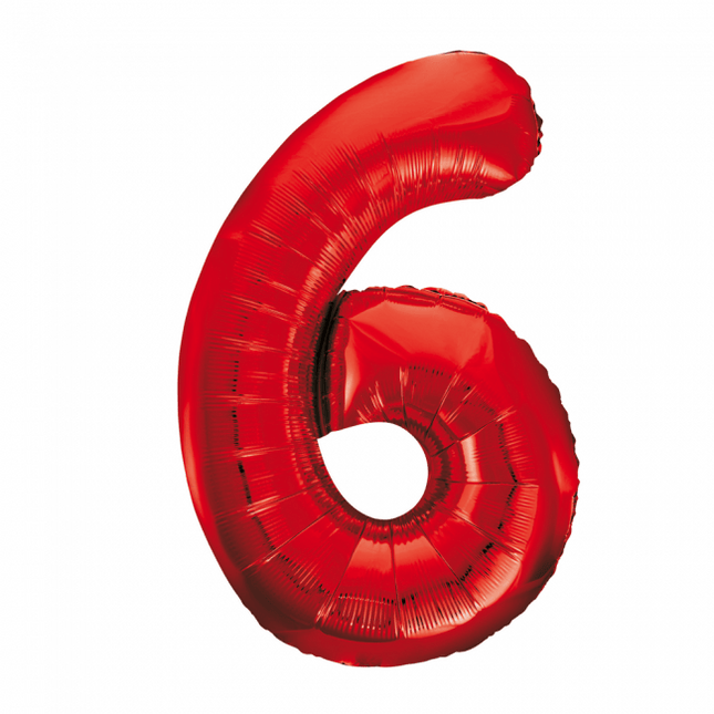Folie Ballon Cijfer 6 Rood XL 86cm leeg van WeFiesta koop je bij Partywinkel