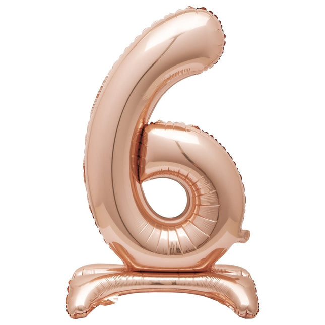 Folie Ballon Cijfer 6 Rose Goud Standaard 76cm van Unique koop je bij Partywinkel