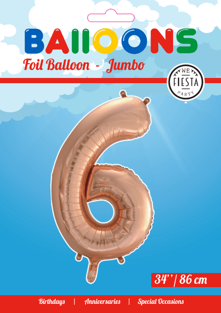 Folie Ballon Cijfer 6 Rose Goud XL 86cm leeg van WeFiesta koop je bij Partywinkel