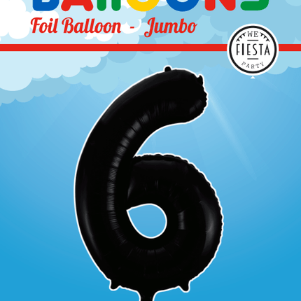 Folie Ballon Cijfer 6 Zwart XL 86cm leeg van WeFiesta koop je bij Partywinkel