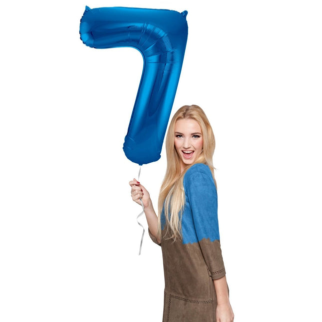 Folie Ballon Cijfer 7 Blauw Metallic XL 86cm leeg van Folat koop je bij Partywinkel