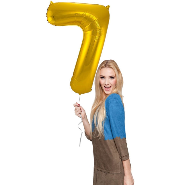 Folie Ballon Cijfer 7 Goud Metallic XL 86cm leeg van Folat koop je bij Partywinkel
