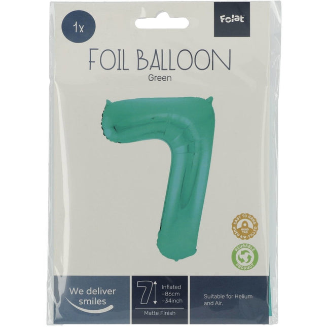 Folie Ballon Cijfer 7 Mat Groen XL 86cm leeg van Folat koop je bij Partywinkel