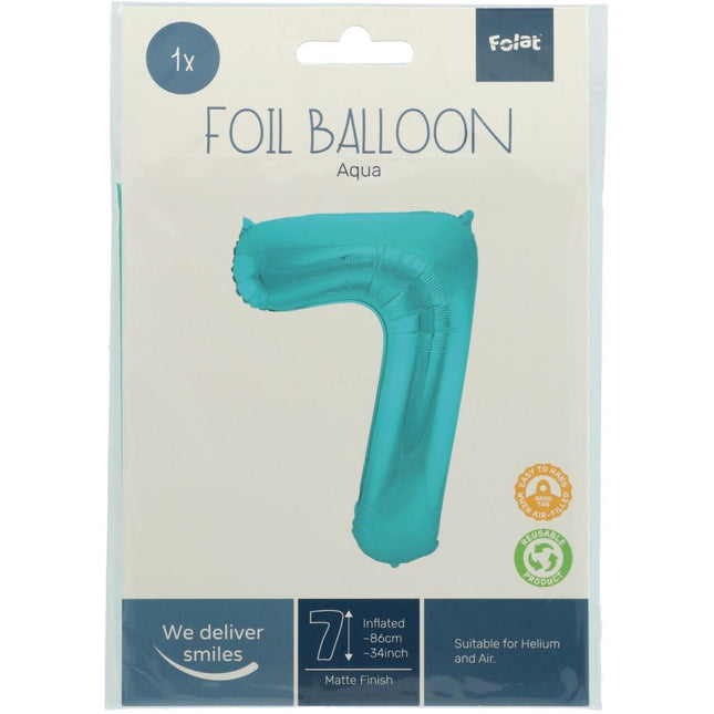 Folie Ballon Cijfer 7 Pastel Mintgroen XL 86cm leeg van Folat koop je bij Partywinkel
