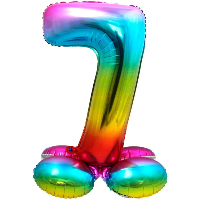 Folie Ballon Cijfer 7 Regenboog met standaard 72cm van Folat koop je bij Partywinkel