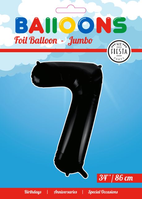 Folie Ballon Cijfer 7 Zwart XL 86cm leeg van WeFiesta koop je bij Partywinkel