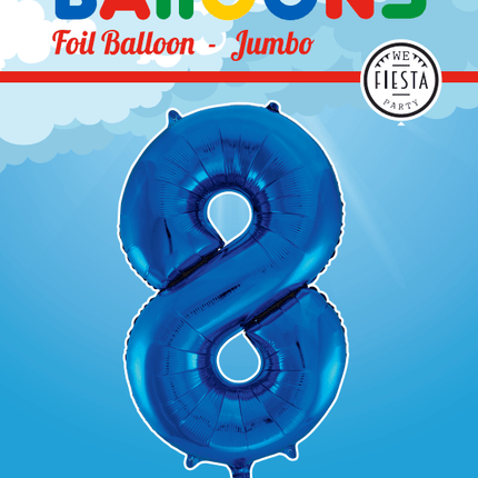 Folie Ballon Cijfer 8 Blauw XL 86cm leeg van WeFiesta koop je bij Partywinkel