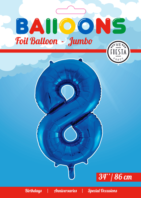 Folie Ballon Cijfer 8 Blauw XL 86cm leeg van WeFiesta koop je bij Partywinkel
