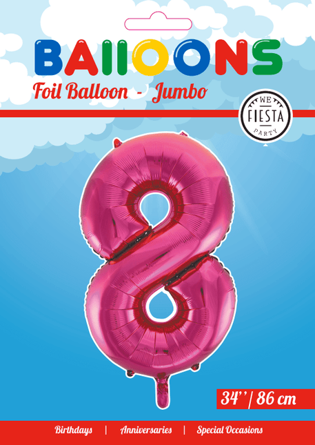 Folie Ballon Cijfer 8 Fuchsia XL 86cm leeg van WeFiesta koop je bij Partywinkel