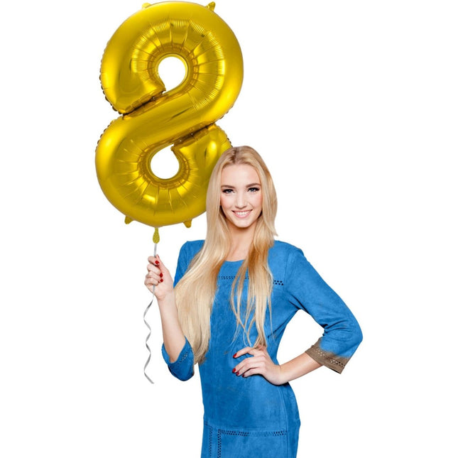 Folie Ballon Cijfer 8 Goud Metallic XL 86cm leeg van Folat koop je bij Partywinkel
