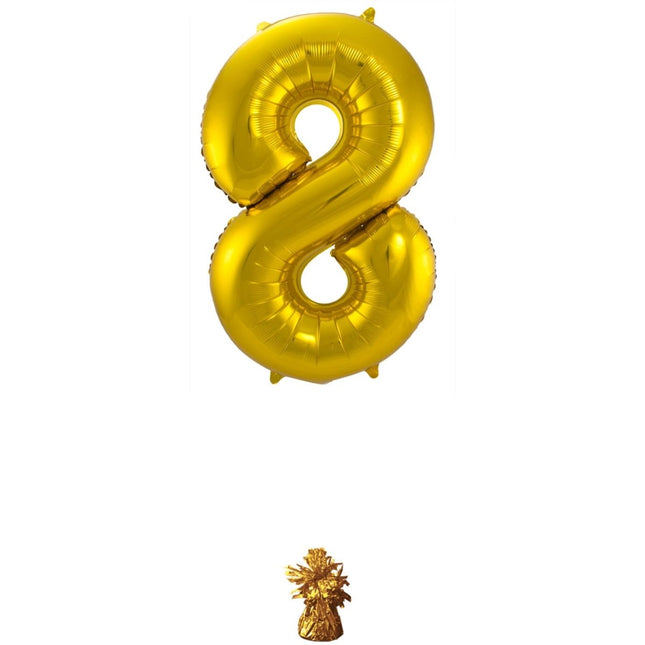 Folie Ballon Cijfer 8 Goud Metallic XL 86cm leeg van Folat koop je bij Partywinkel