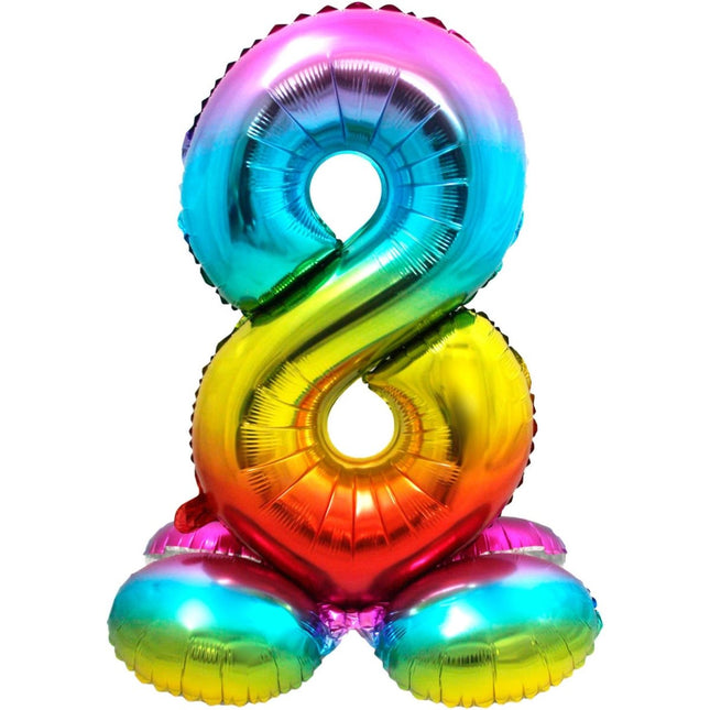 Folie Ballon Cijfer 8 Regenboog met standaard 72cm van Folat koop je bij Partywinkel