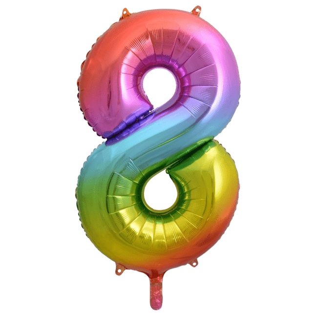 Folie Ballon Cijfer 8 Regenboog XL 86cm leeg van WeFiesta koop je bij Partywinkel