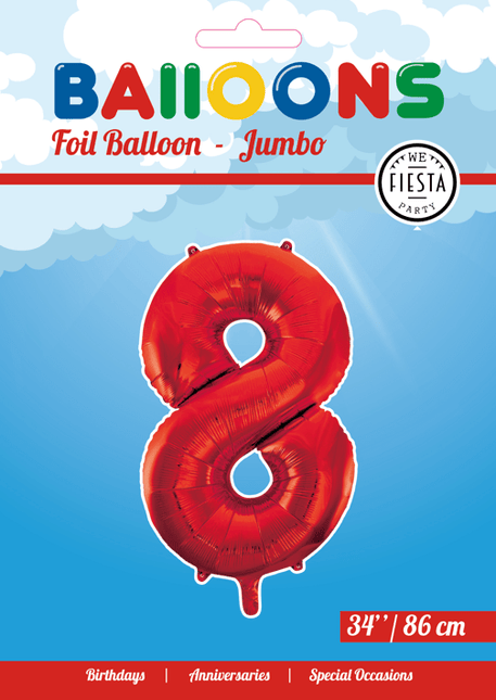 Folie Ballon Cijfer 8 Rood XL 86cm leeg van WeFiesta koop je bij Partywinkel