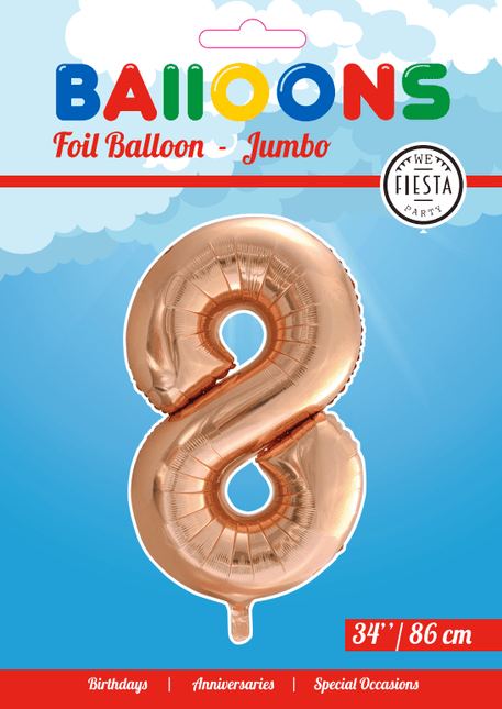 Folie Ballon Cijfer 8 Rose Goud XL 86cm leeg van WeFiesta koop je bij Partywinkel
