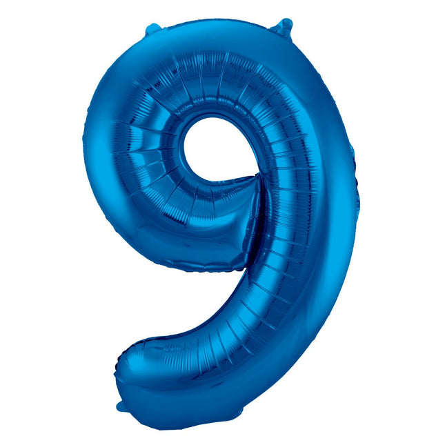 Folie Ballon Cijfer 9 Blauw Metallic XL 86cm leeg van Folat koop je bij Partywinkel