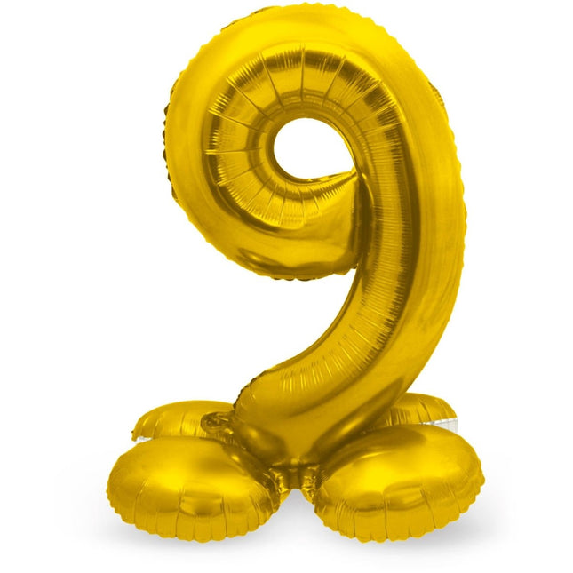 Folie Ballon Cijfer 9 Goud met standaard 72cm van Folat koop je bij Partywinkel