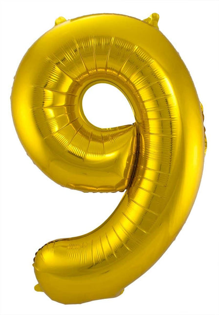 Folie Ballon Cijfer 9 Goud Metallic XL 86cm leeg van Folat koop je bij Partywinkel