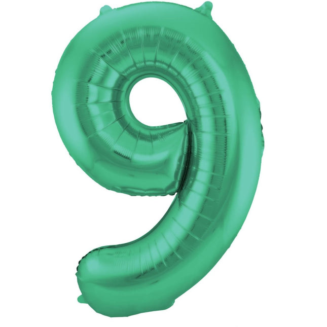 Folie Ballon Cijfer 9 Mat Groen XL 86cm leeg van Folat koop je bij Partywinkel
