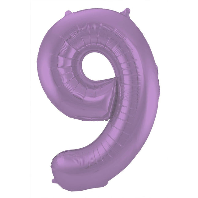 Folie Ballon Cijfer 9 Mat Paars XL 86cm leeg van Folat koop je bij Partywinkel