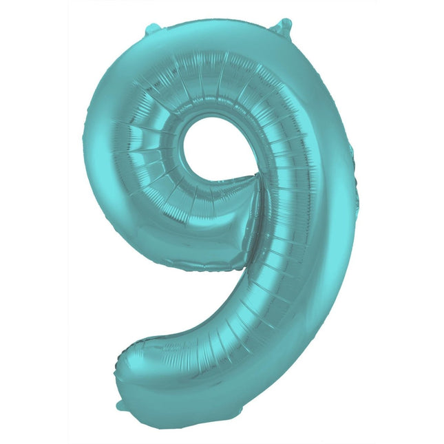 Folie Ballon Cijfer 9 Pastel Mintgroen XL 86cm leeg van Folat koop je bij Partywinkel