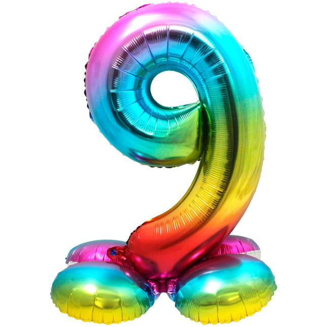 Folie Ballon Cijfer 9 Regenboog met standaard 72cm van Folat koop je bij Partywinkel