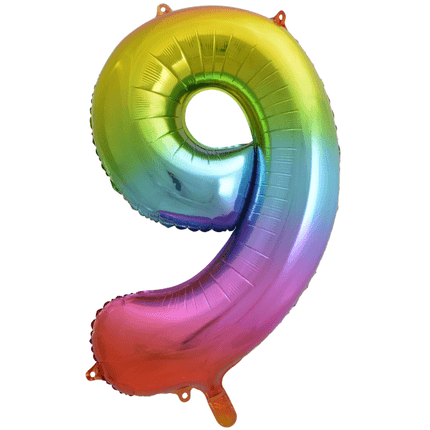 Folie Ballon Cijfer 9 Regenboog XL 86cm leeg van WeFiesta koop je bij Partywinkel