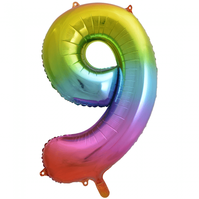 Folie Ballon Cijfer 9 Regenboog XL 86cm leeg van WeFiesta koop je bij Partywinkel