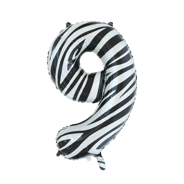 Folie Ballon Cijfer 9 Zebra XL 86cm leeg van WeFiesta koop je bij Partywinkel