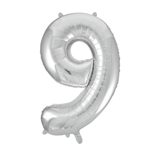 Folie Ballon Cijfer 9 Zilver XL 86cm leeg van WeFiesta koop je bij Partywinkel